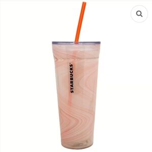 Starbucks Marble Swirl Pink Peach Orange Glass Cold Cup Tumbler